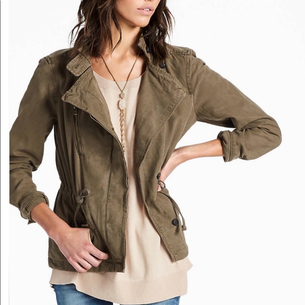 LUCKY BRAND Khaki Green asymmetrical military jacket L